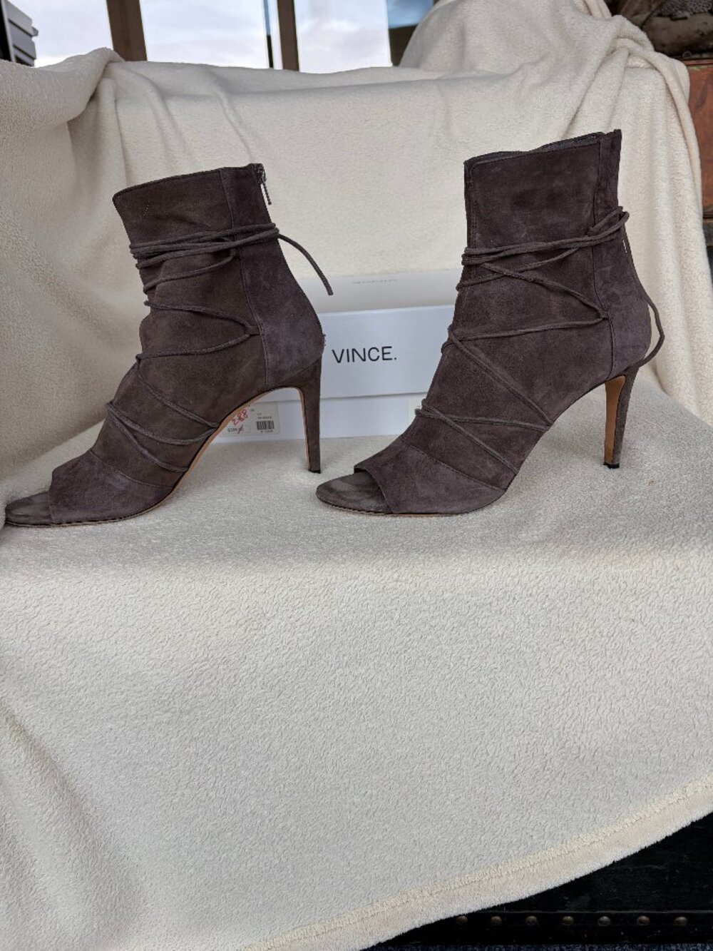9 1/2 Vince Lace-Up Smoke Suede Booties